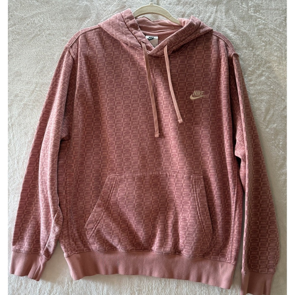 Nike Sportswear Pink Monogram All Over Print Pullover Hoodie Women's Large